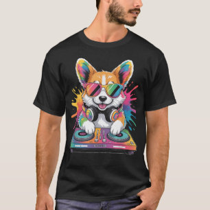 T-shirt Corgi Dj Sur Platines Musique Rave Synthétiseur ED