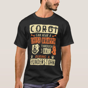 T-shirt Corgi entend l'emballage de fromage à travers 3 mu