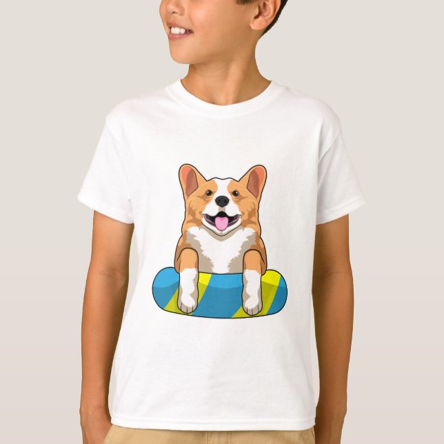 T-shirt Corgi gallois à la nage avec planche (Devant)
