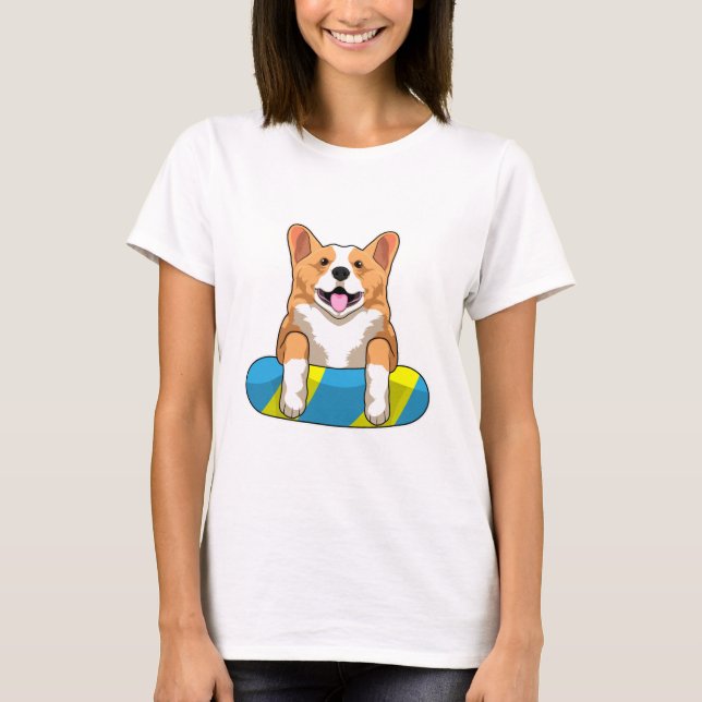 T-shirt Corgi gallois à la nage avec planche (Devant)