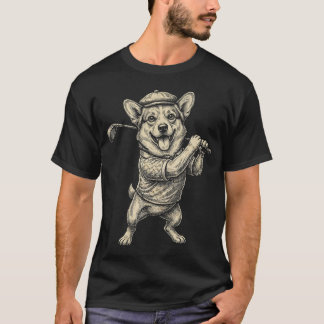 T-shirt Corgi golfeur mignon drôle Graphique de golf vinta
