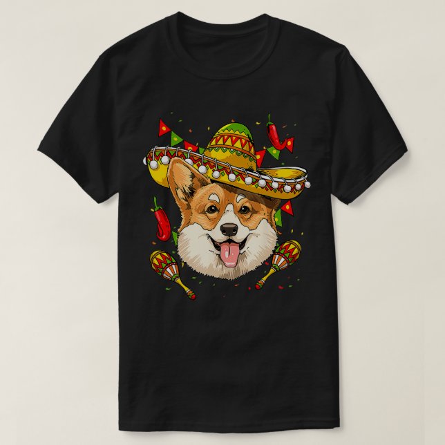 T-shirt Corgi Hommes Femmes Enfants Sombrero (Design devant)