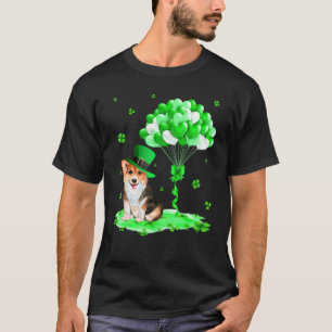 T-shirt Corgi Leprechaun Chapeau Shamrock Ballons St Patri