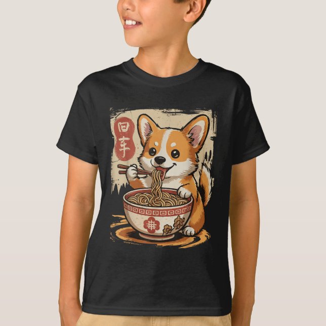 T-shirt Corgi manger Ramen (Devant)