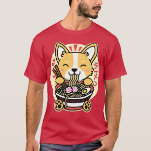 T-shirt Corgi Manger Ramen Cute Kawaii Noodles