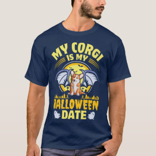 T-shirt Corgi Mon Halloween Date Citrouille Chien Propriét