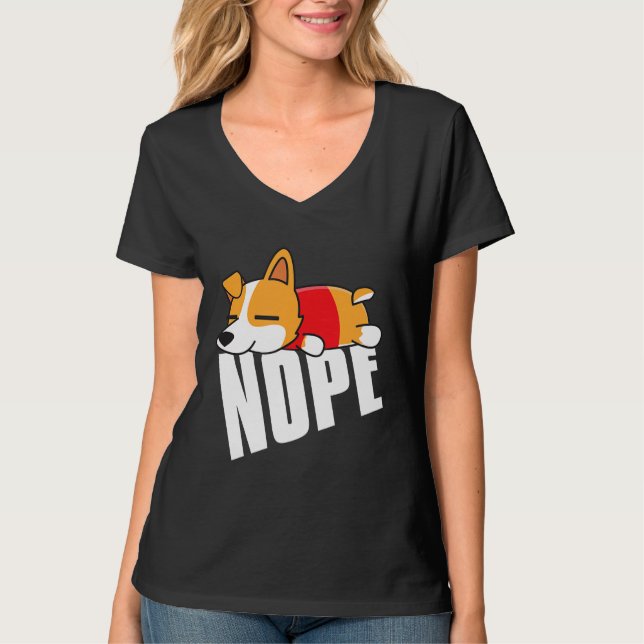 T-shirt Corgi Nope Lazy Corgi (Devant)