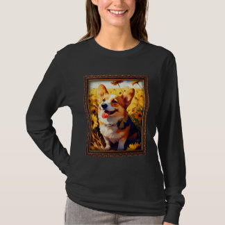 T-shirt Corgi Painting Sunflower Flower Mom Women Floral