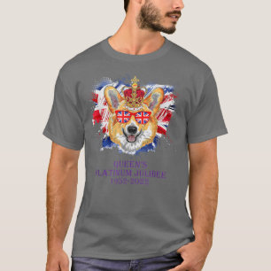 T-shirt Corgi Queens Platinum Jubilee 1952-2022 Heart UK F