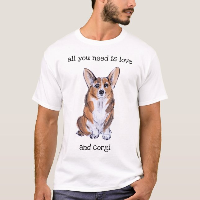 T-shirt Corgi suet et aquarelle (Devant)
