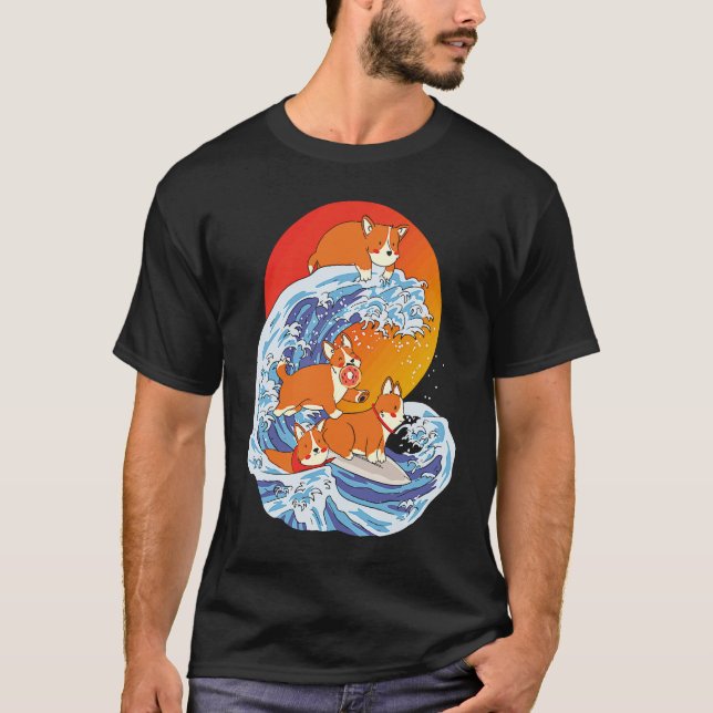 T-shirt Corgi Surfer Surfing Surf Board Corgi (Devant)
