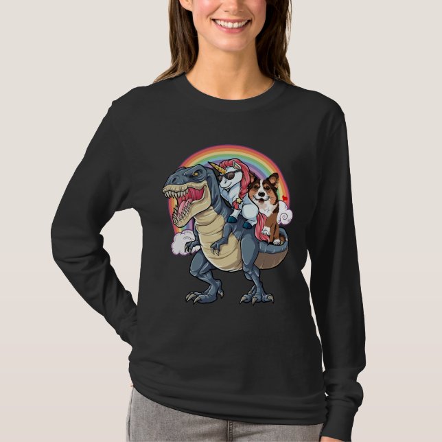 T-shirt Corgi Unicorn Ride T Rex (Devant)