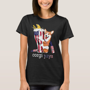 T-shirt Corgi Yaya Drapeau Américain Bière Pour Yaya