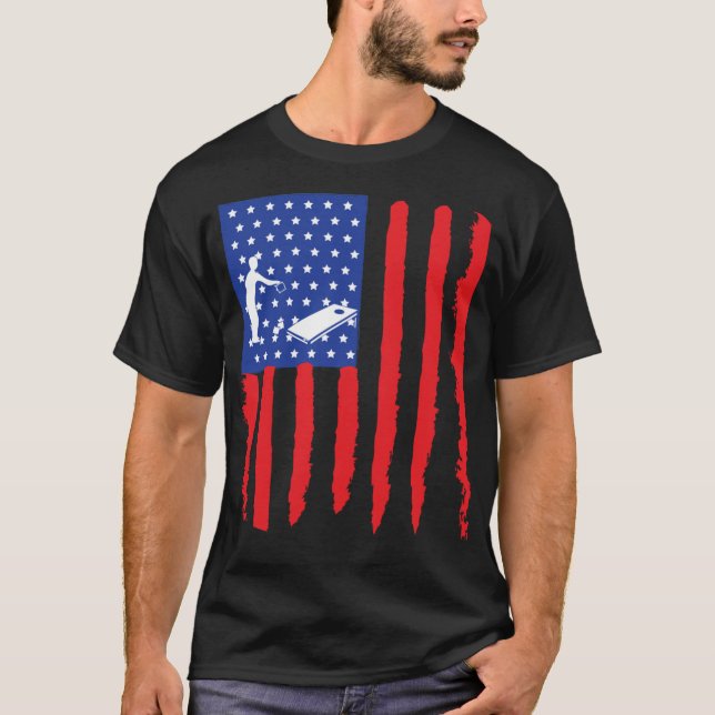 T-shirt Cornhole USA Drapeau Cadeau Pour Joueur Essential  (Devant)