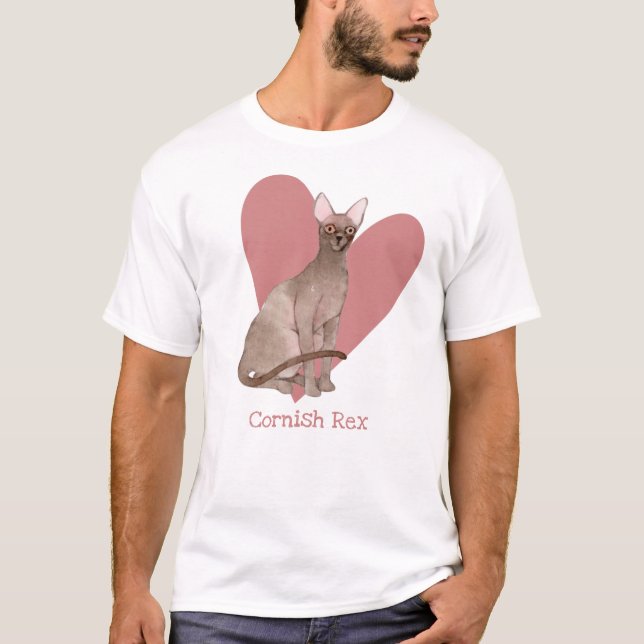 T-shirt Cornouailles Rex Chat Aquarelle Kitty Coeur rose (Devant)