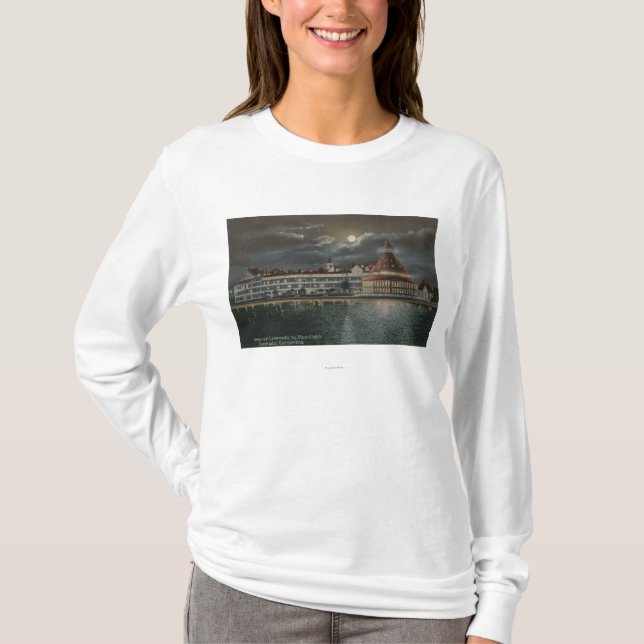 T-shirt Coronado, CA - vue éclairée par la lune d'Hotel (Devant)