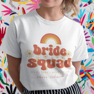 T-shirt Cortège de mariée rétro des années 70 Nom de demoi