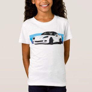 T-Shirt Corvette blanche C6 avec bandes bleues