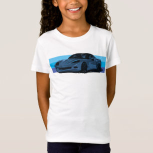 T-Shirt Corvette blanche C6 avec bandes bleues