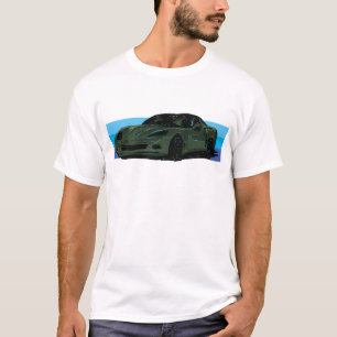 T-shirt Corvette C6 Dark Green Sportscar avec Bleu Stripe