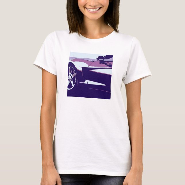 T-shirt Corvette d'art pop violette (Devant)