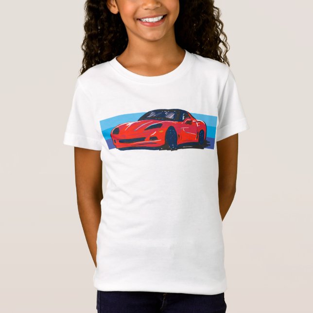 T-Shirt Corvette rouge C6 avec bandes bleues (Devant)