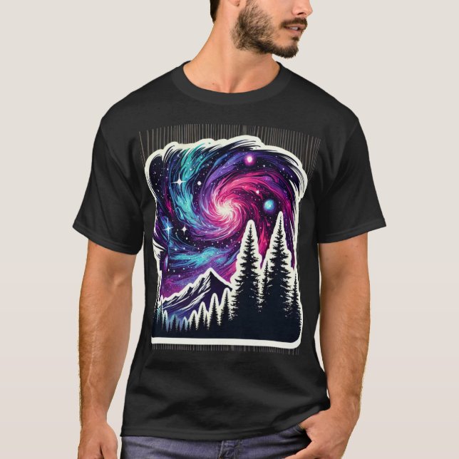 T-shirt Cosmic Forest: Galaxy Meets Nature (Devant)