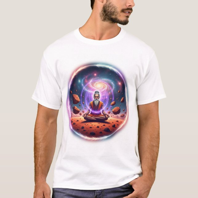 T-shirt Cosmic Sadhu: Mars Meditation Galaxy Art (Devant)