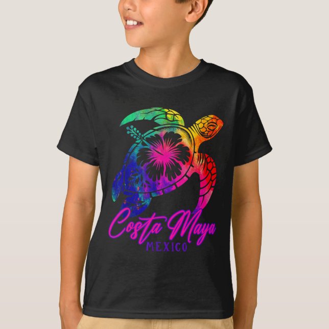 T-shirt Costa Maya Mexico Tie Dye Sea Turtle Hibiscus Beac (Devant)