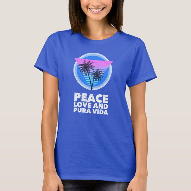 T-shirt Costa Rica 80's Peace Love et Pura Vida Palm Tree (Devant)