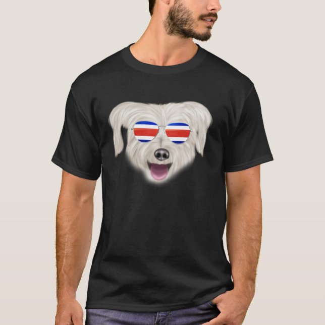 T-shirt Costa Rica Flag Pyrenean Shepherd Dog Tico Pocket (Devant)