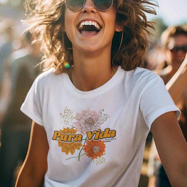 T-shirt Costa Rica Pura Vida Fleurs Botaniques (Costa Rica Pura Vida Botanical Flowers T-Shirt)