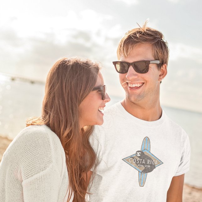 T-shirt Costa Rica Surf Sloth Blue (Costa Rica Surfing Sloth Blue T-Shirt)