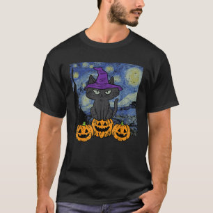 T-shirt Costume Art Gogh Femme Chat Halloween Nuit Étoilée