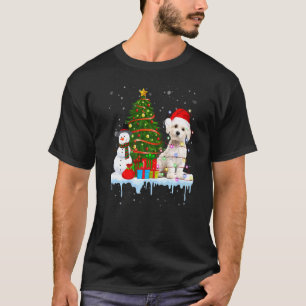 T-shirt Costume Chien Maltais Père Noël Éclairage Casquett