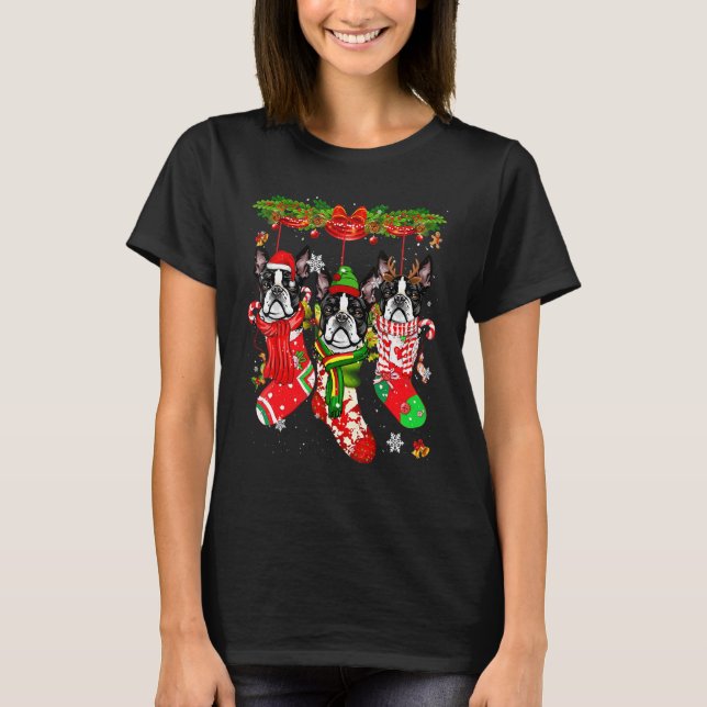 T-shirt Costume de Noël de Boston Terrier Joyeux Noël (Devant)