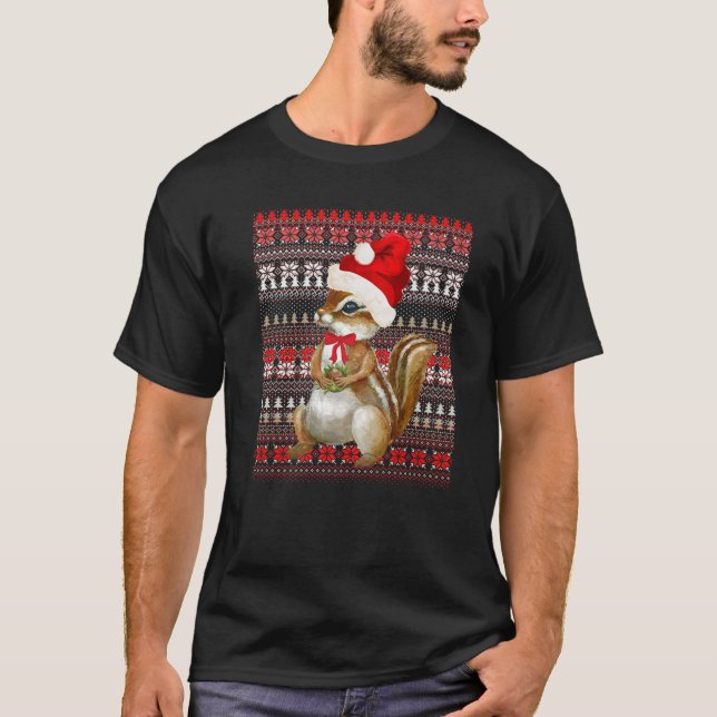 T-shirt Costume de Noël moche Père Noël Noël Chipmunk Lo (Devant)