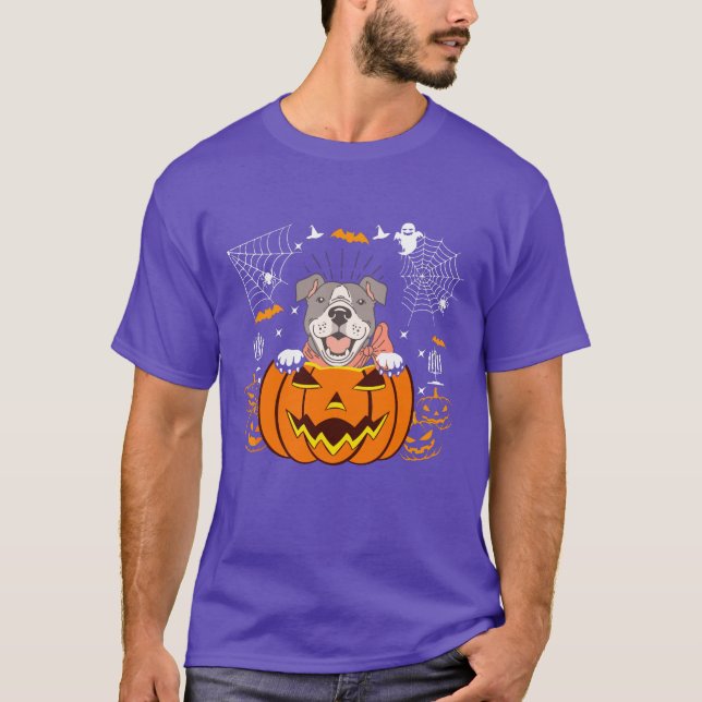 T-shirt Costume d'Halloween amusant pour chien Citrouille  (Devant)