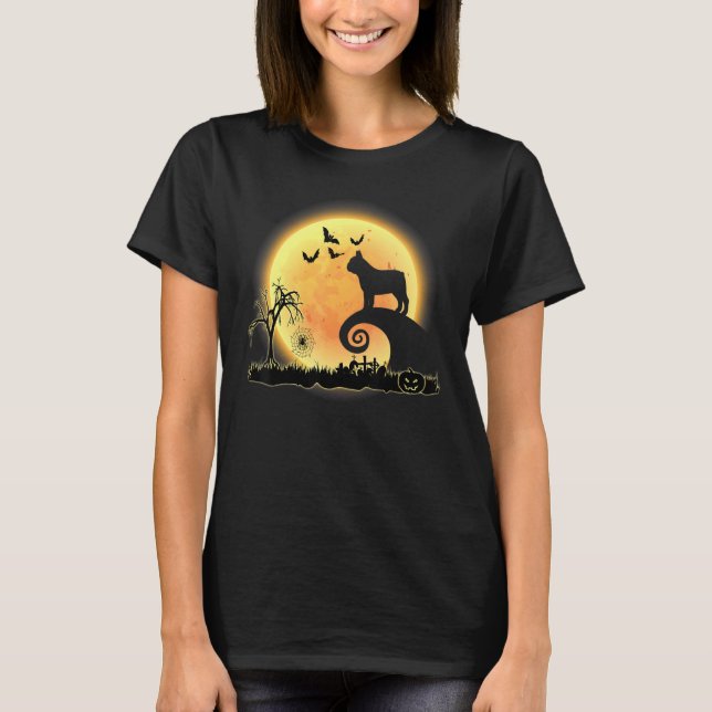 T-shirt Costume D'Halloween Chien Et Lune Français (Devant)