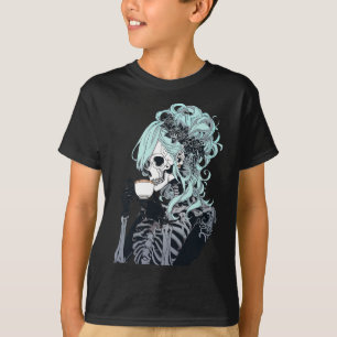 T-shirt Costume d'Halloween squelette buvant du café avec