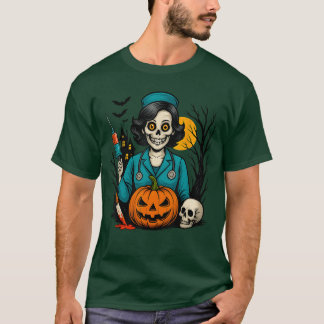 T-shirt Costume d'infirmière squelette effrayant pour Hall