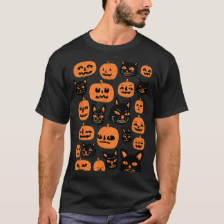 T-shirt Costume Halloween Chat Noir Citrouille Rétro Vinta