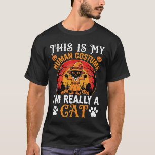 T-shirt Costume Humain Chat Halloween Graphique Vintage