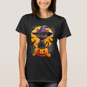 T-shirt Costumes de Halloween Citrouille Sorcière Chat Noi