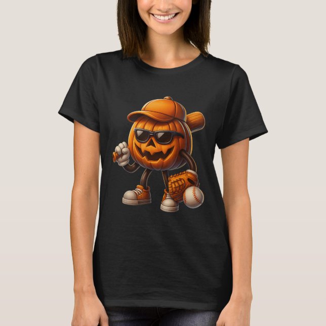 T-shirt Costumes d'Halloween de baseball Jack-o'-lantern é (Devant)