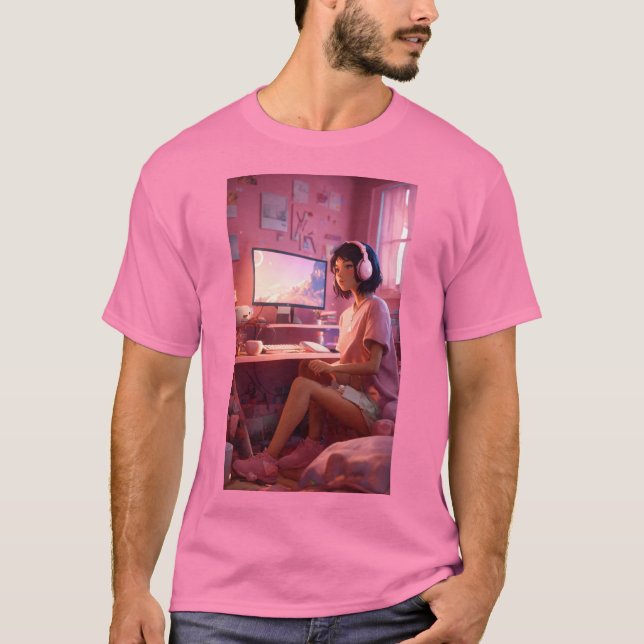 T-shirt "Cosy Lofi Vibes : mignonne fille dans Pastel Have (Devant)