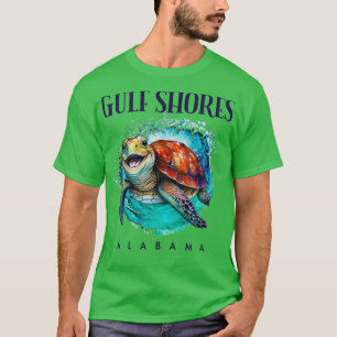 T-shirt Côte du Golfe Alabama Aquarelle Joyeuse tortue de 