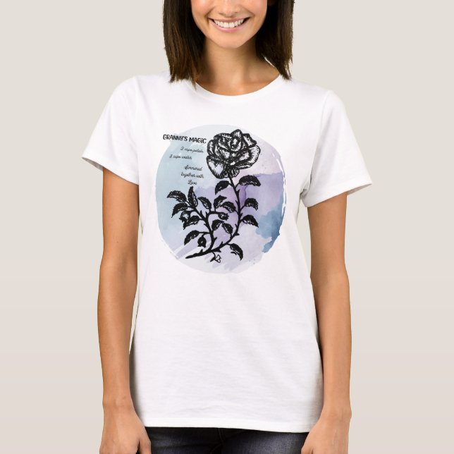T-shirt Cottage Rose sur Blue - Granny's Magic (Devant)