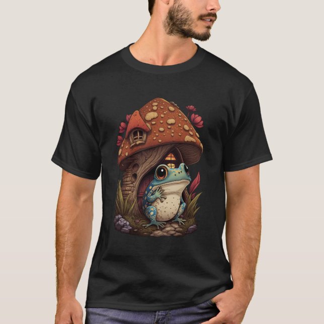 T-shirt Cottagecore Fleur sauvage Frog Mushroom House Aest (Devant)
