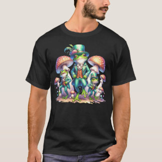 T-shirt Cottagecore Mushrooms Fancy Dancing Green Frogs